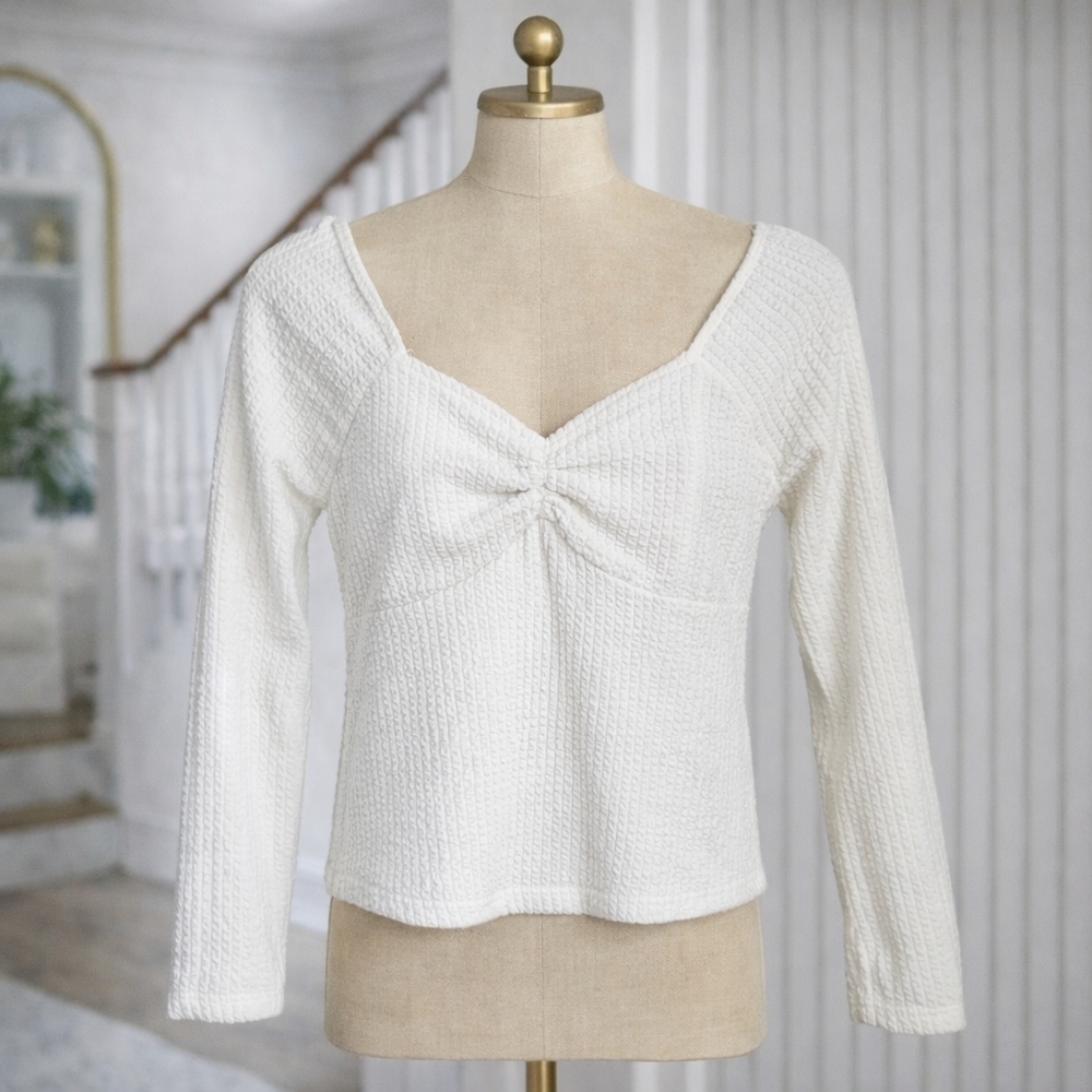 Anthropologie Mauve White Long Sleeve Rouched Summer Sweetheart Top Small
